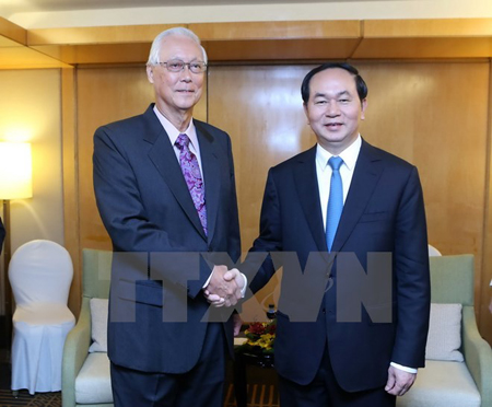 Chủ tịch nước Trần Đại Quang tiếp Bộ trưởng Cao cấp Singapore Goh Chok Tong.